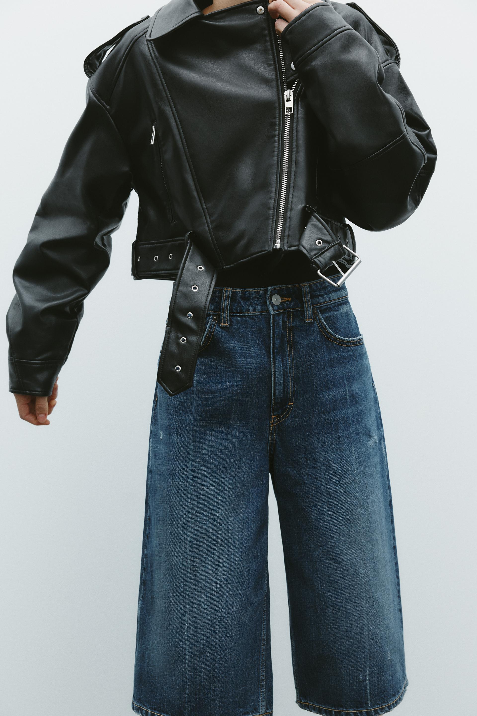 LEATHER EFFECT CROPPED BIKER JACKET