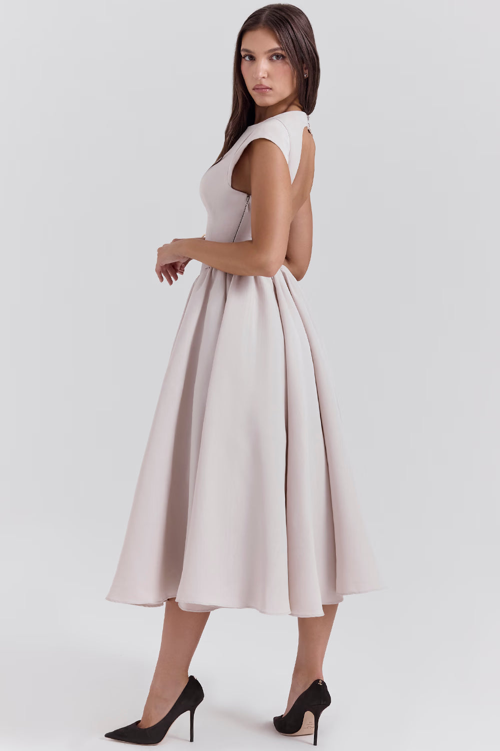 Debutante french satin backless midi dress