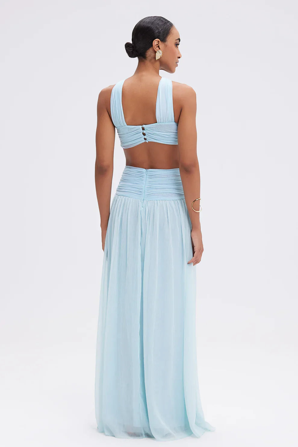 Elegant Halter Twist Front Cutout Pleated Maxi Dress
