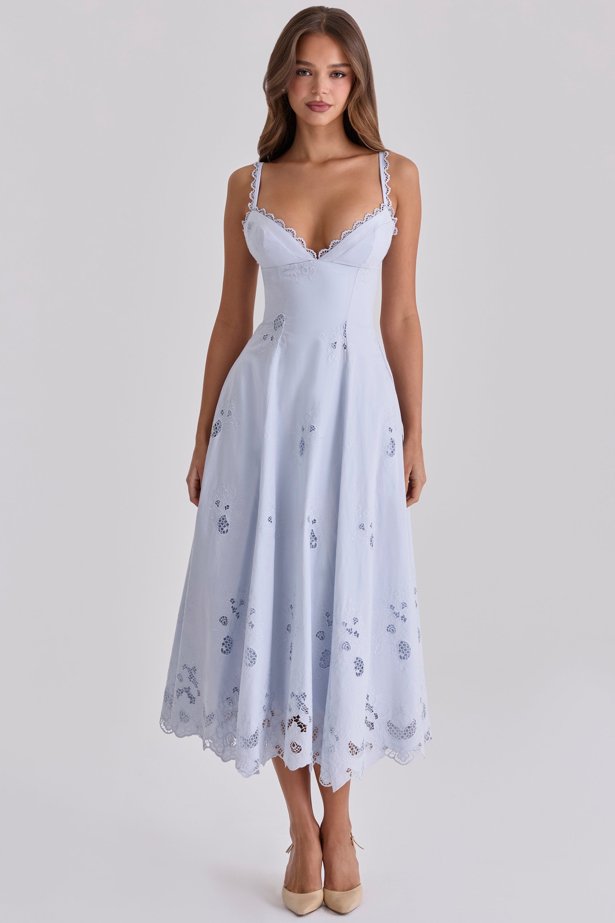 white cotton broderie anglaise midi sundress