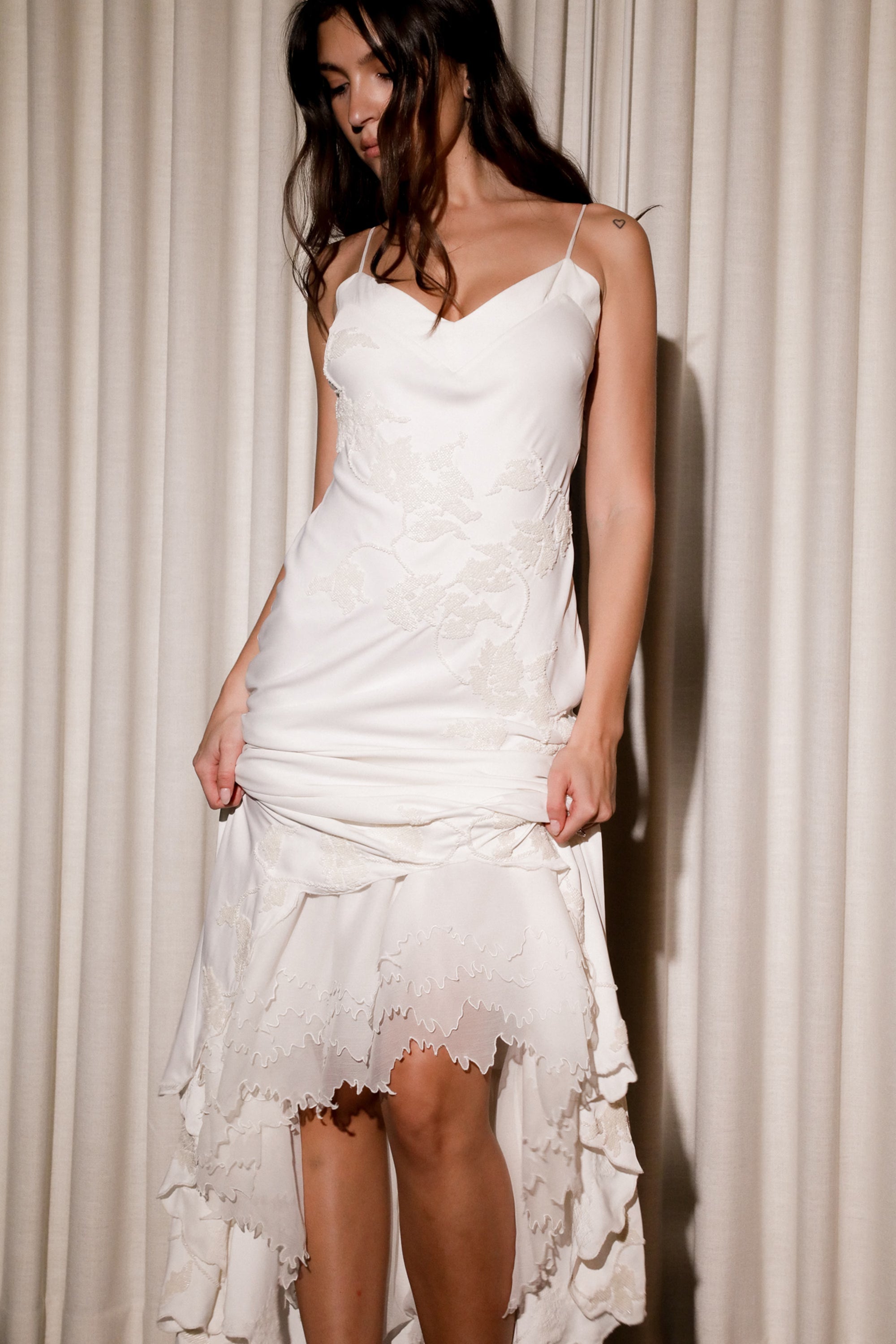 Anastelle hand beaded embellished satin maxi dress