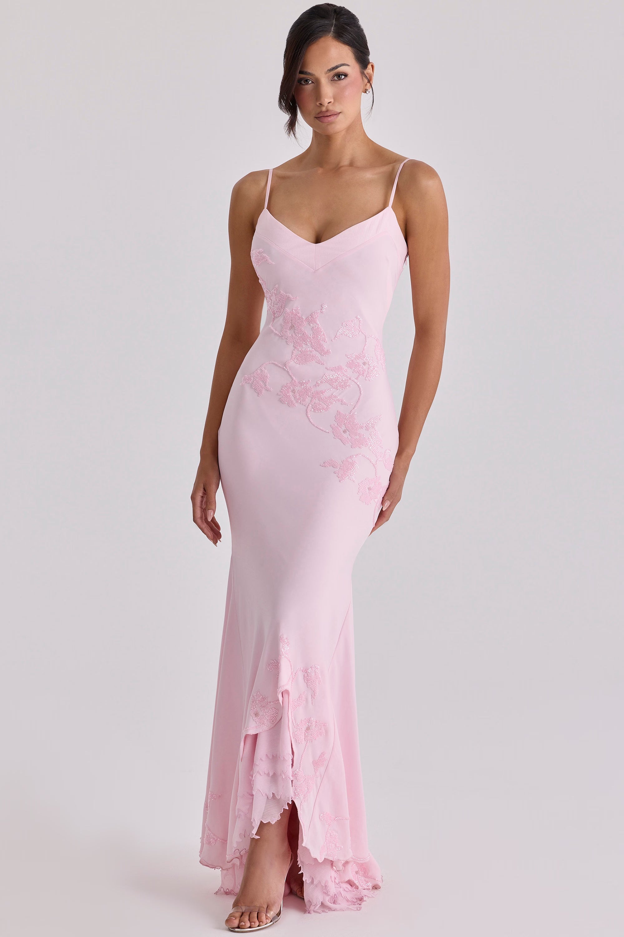 Anastelle hand beaded embellished satin maxi dress