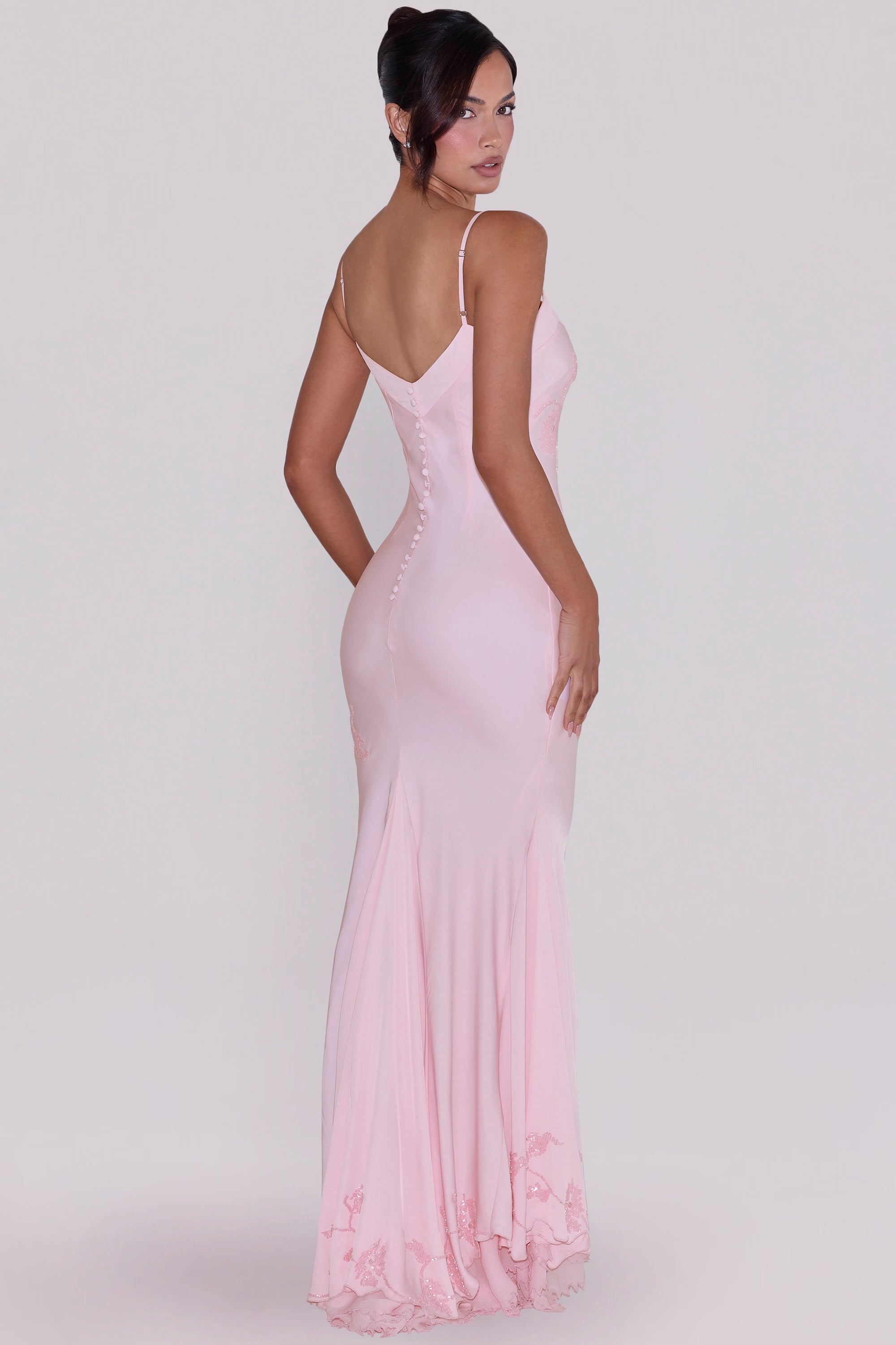 Anastelle hand beaded embellished satin maxi dress