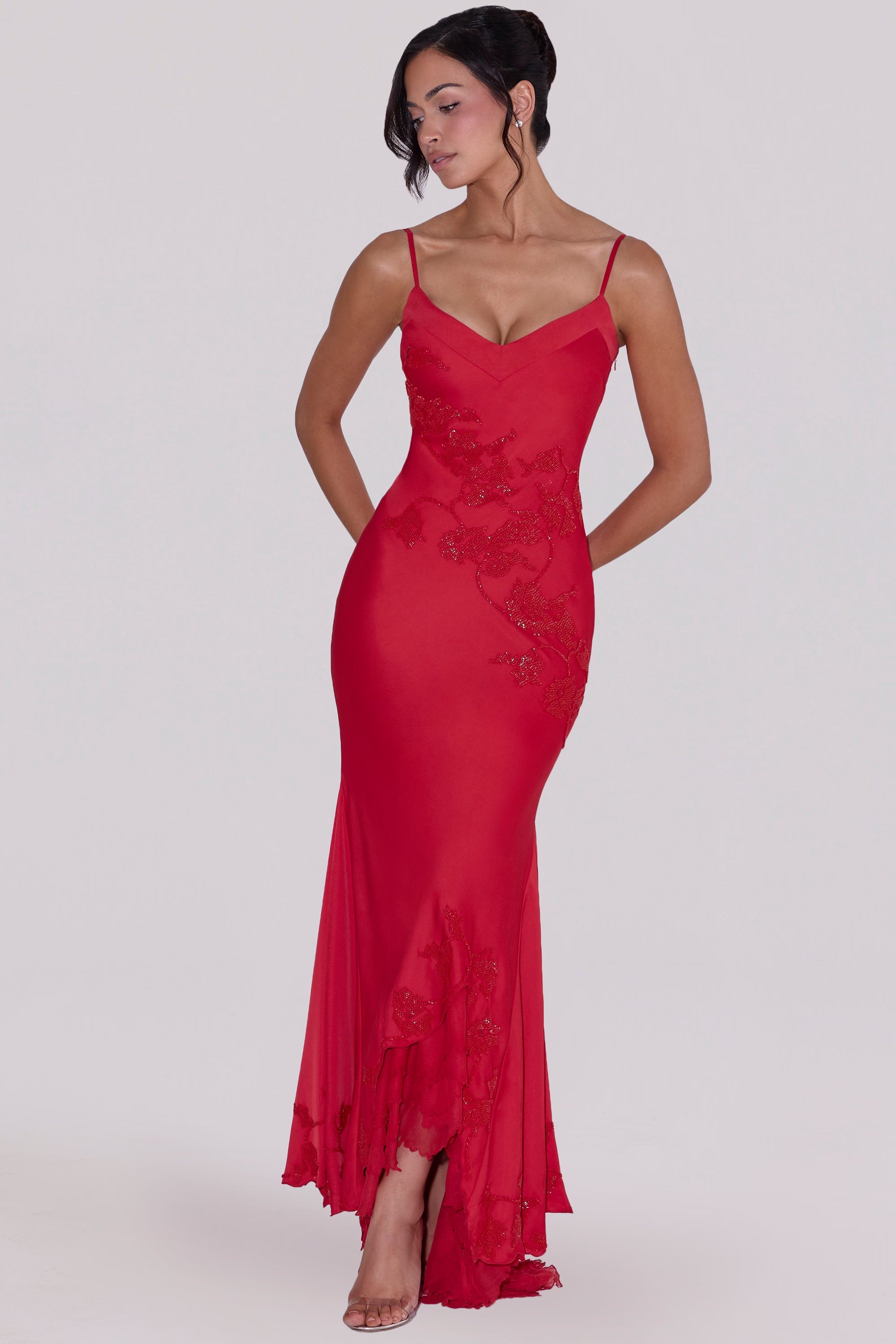 Anastelle hand beaded embellished satin maxi dress