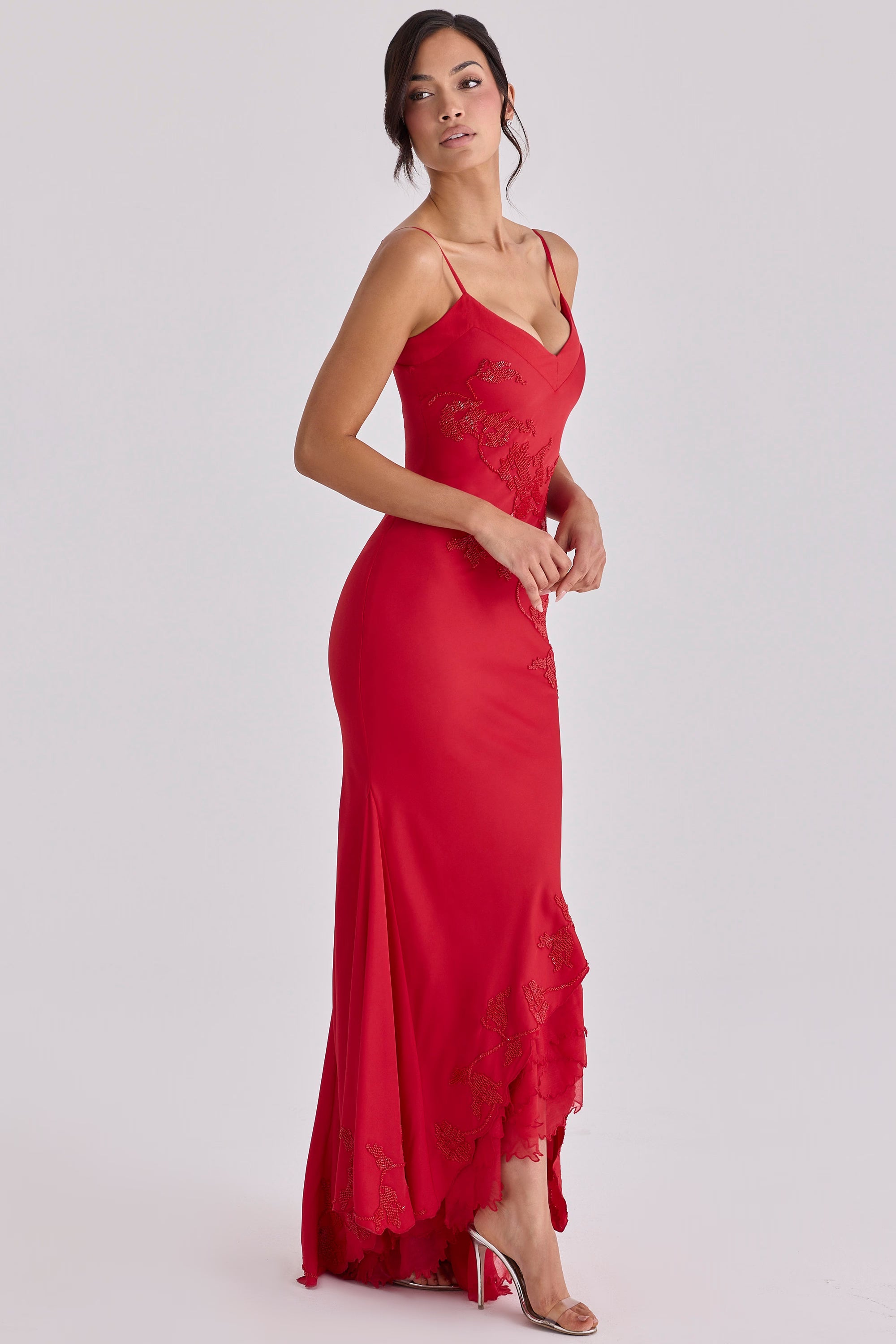 Anastelle hand beaded embellished satin maxi dress