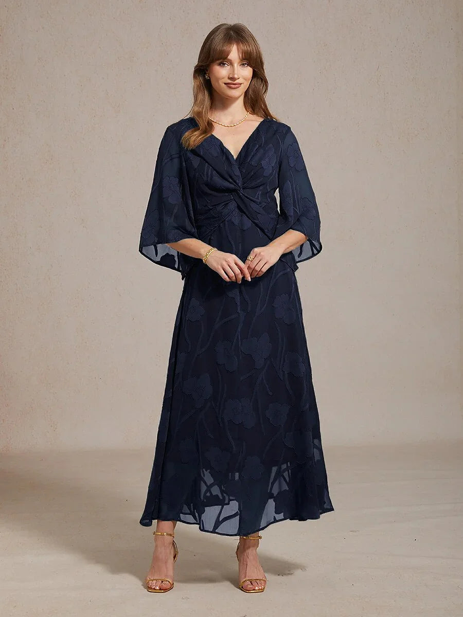 Lace Floral Twisted Ruffle Chiffon Maxi Dress