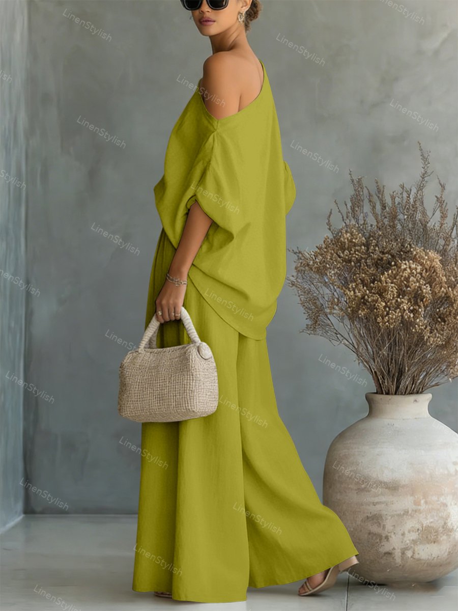 Fashionable Strapless Top & Pants Two-piece Set