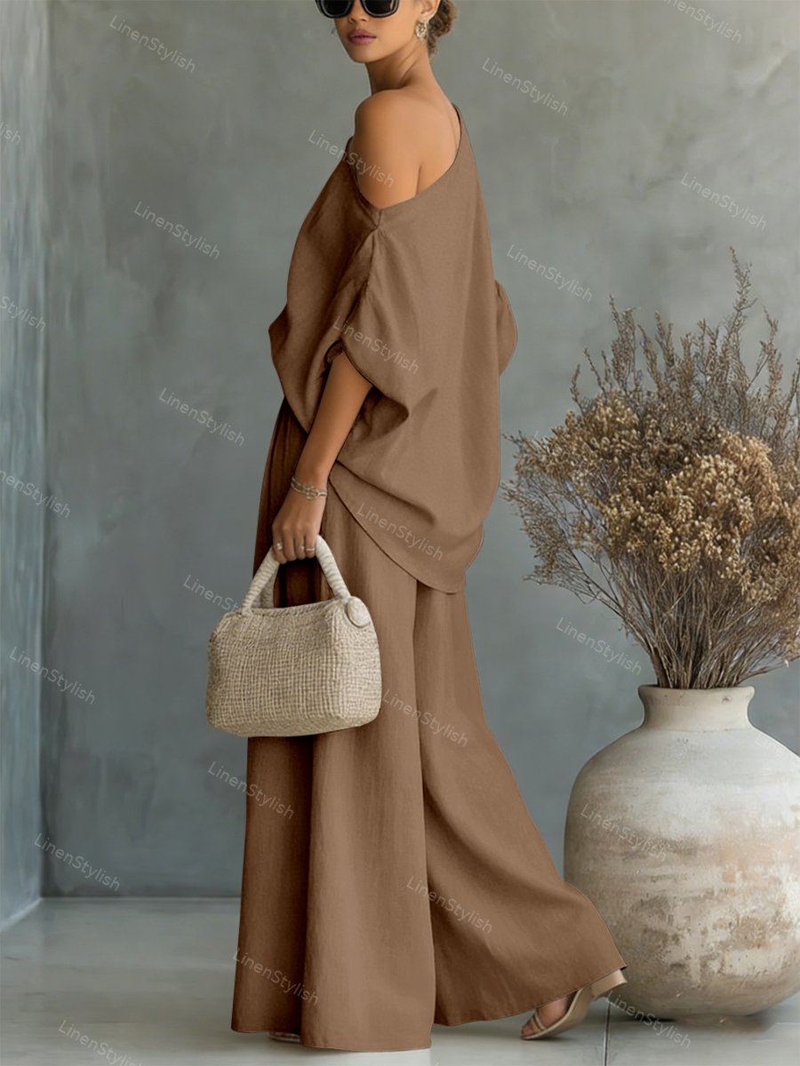 Fashionable Strapless Top & Pants Two-piece Set
