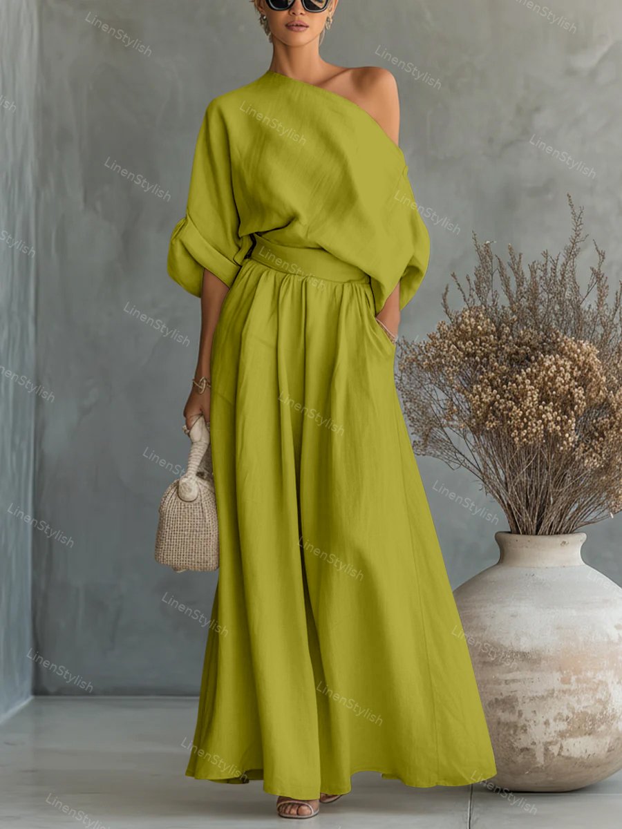 Fashionable Strapless Top & Pants Two-piece Set