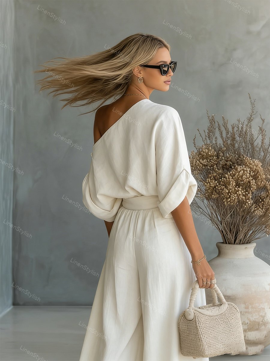 Fashionable Strapless Top & Pants Two-piece Set