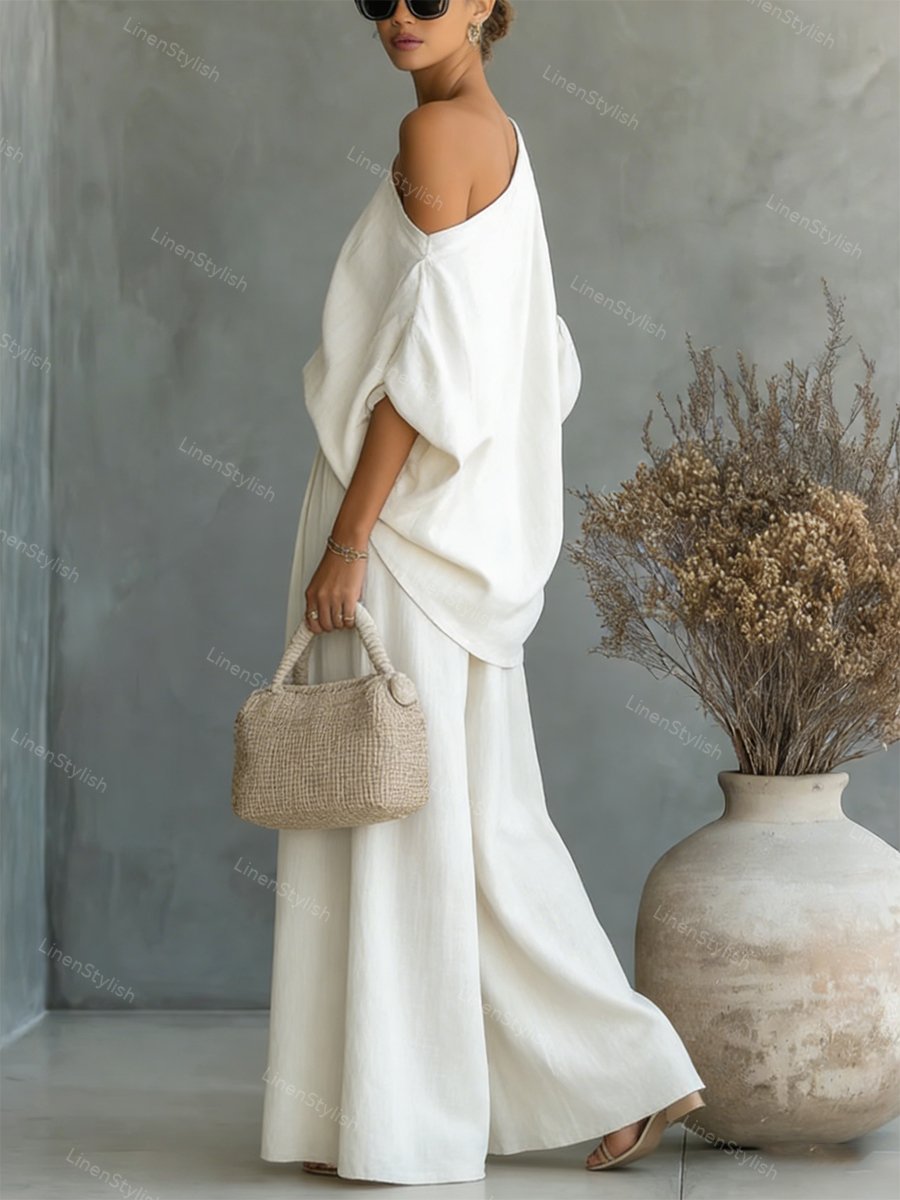 Fashionable Strapless Top & Pants Two-piece Set