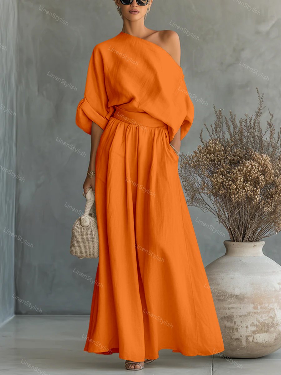Fashionable Strapless Top & Pants Two-piece Set