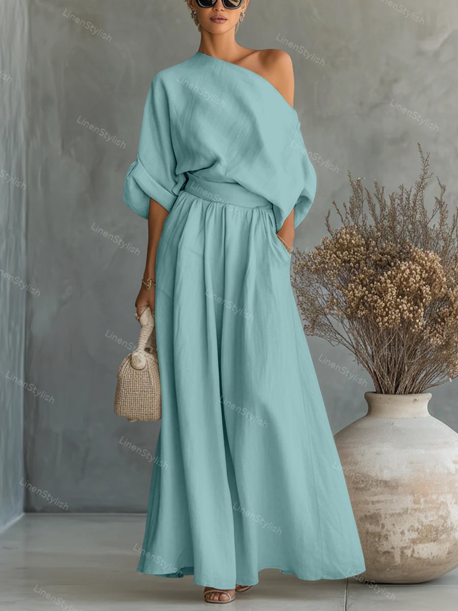 Fashionable Strapless Top & Pants Two-piece Set