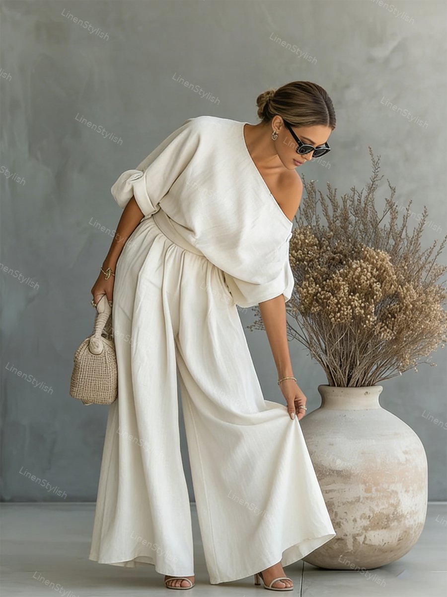 Fashionable Strapless Top & Pants Two-piece Set