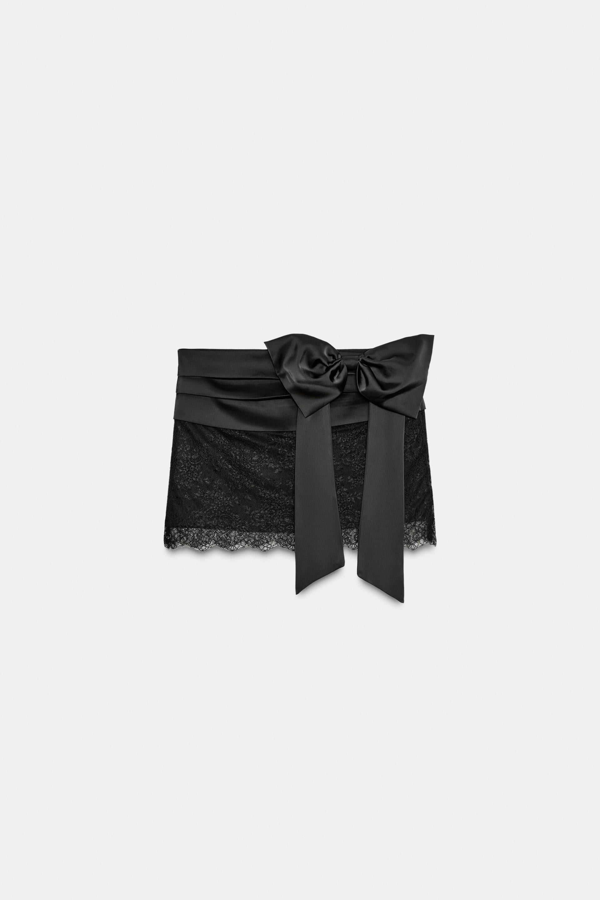 MINI SKIRT WITH CONTRAST LACE AND BOW DETAIL