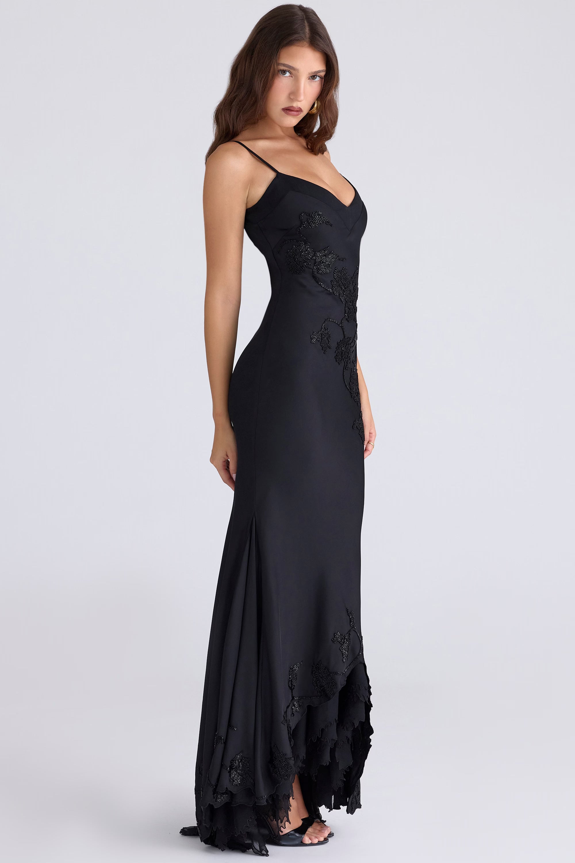 Anastelle hand beaded embellished satin maxi dress