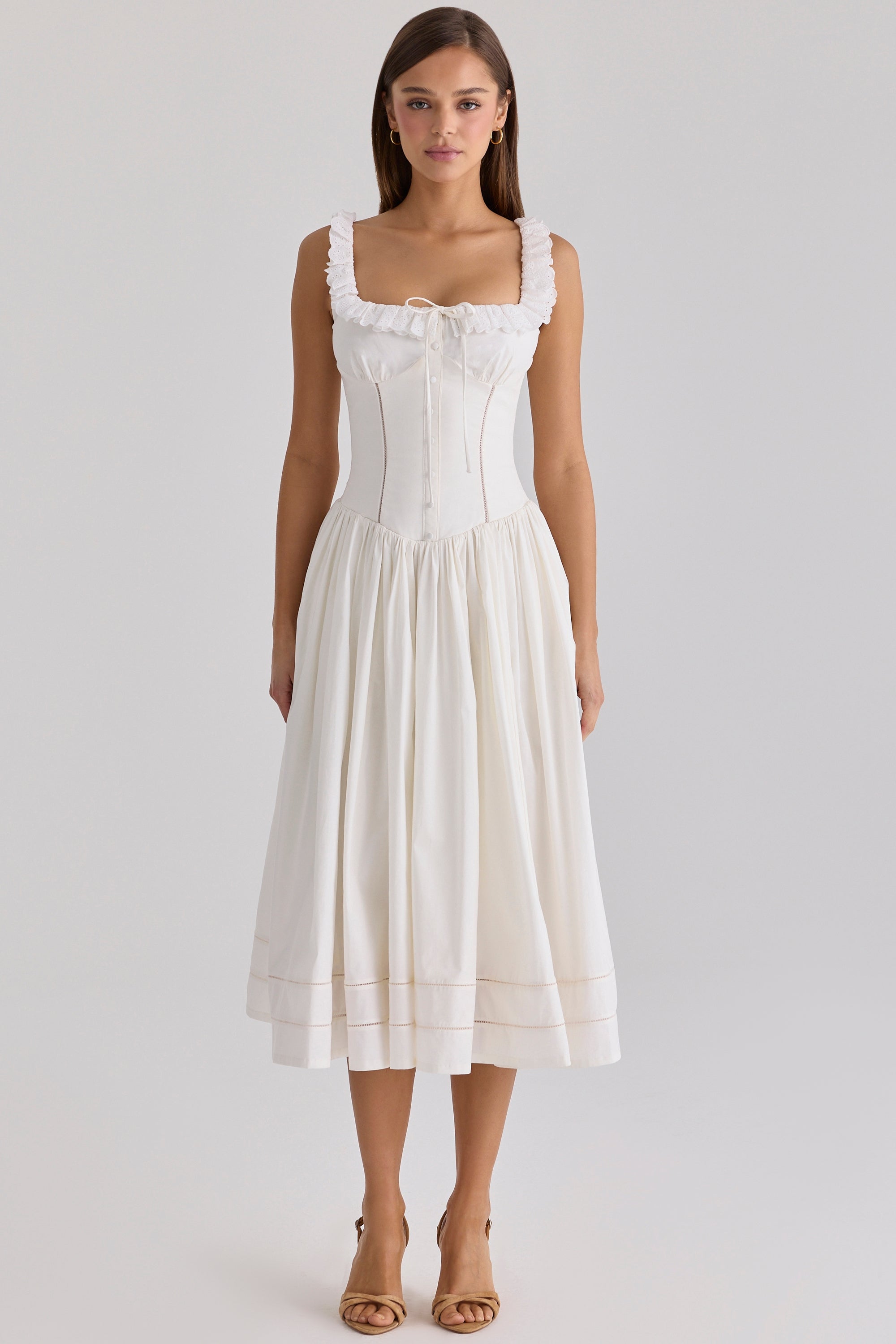 white cotton broderie anglaise midi sundress