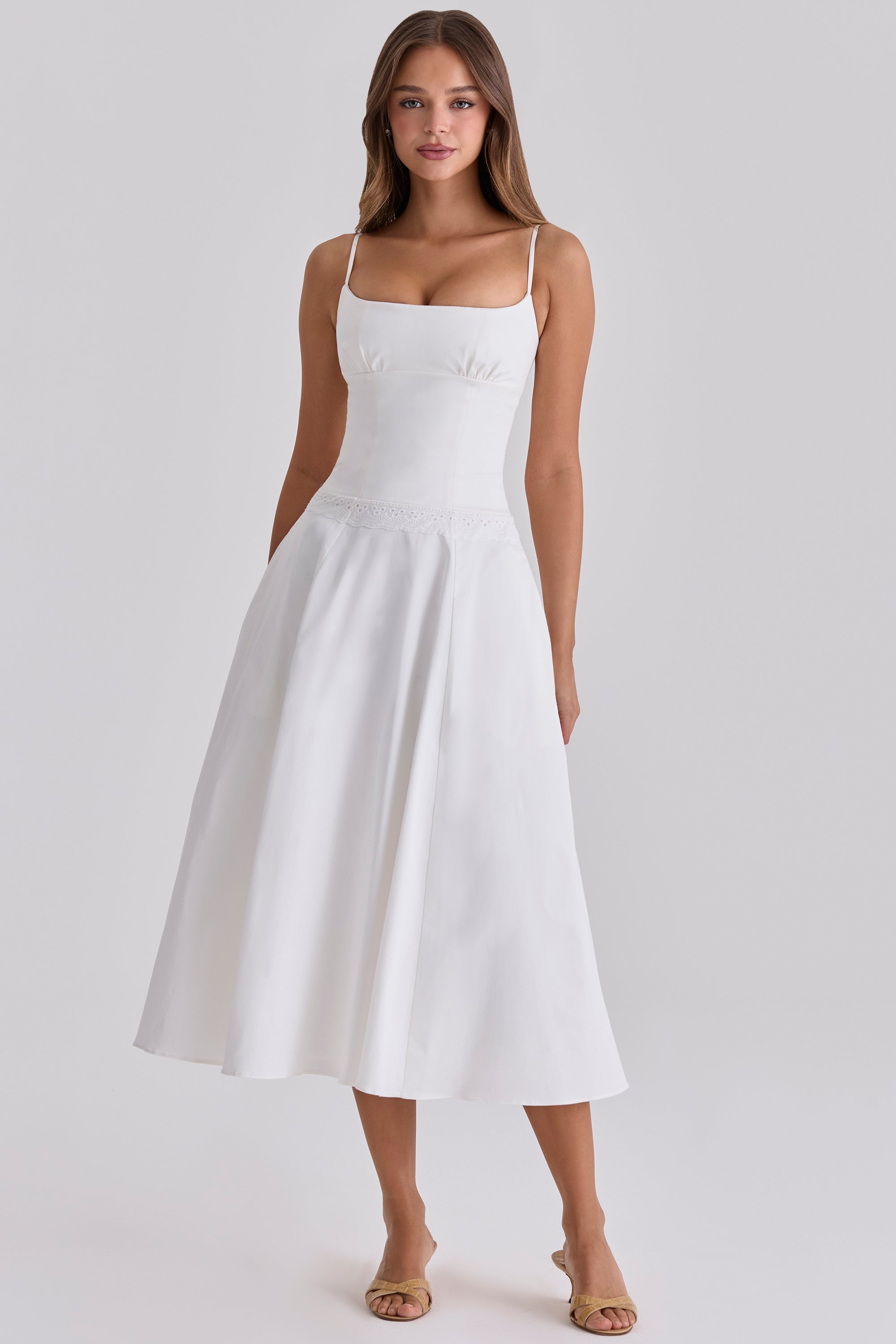 white cotton broderie anglaise midi sundress