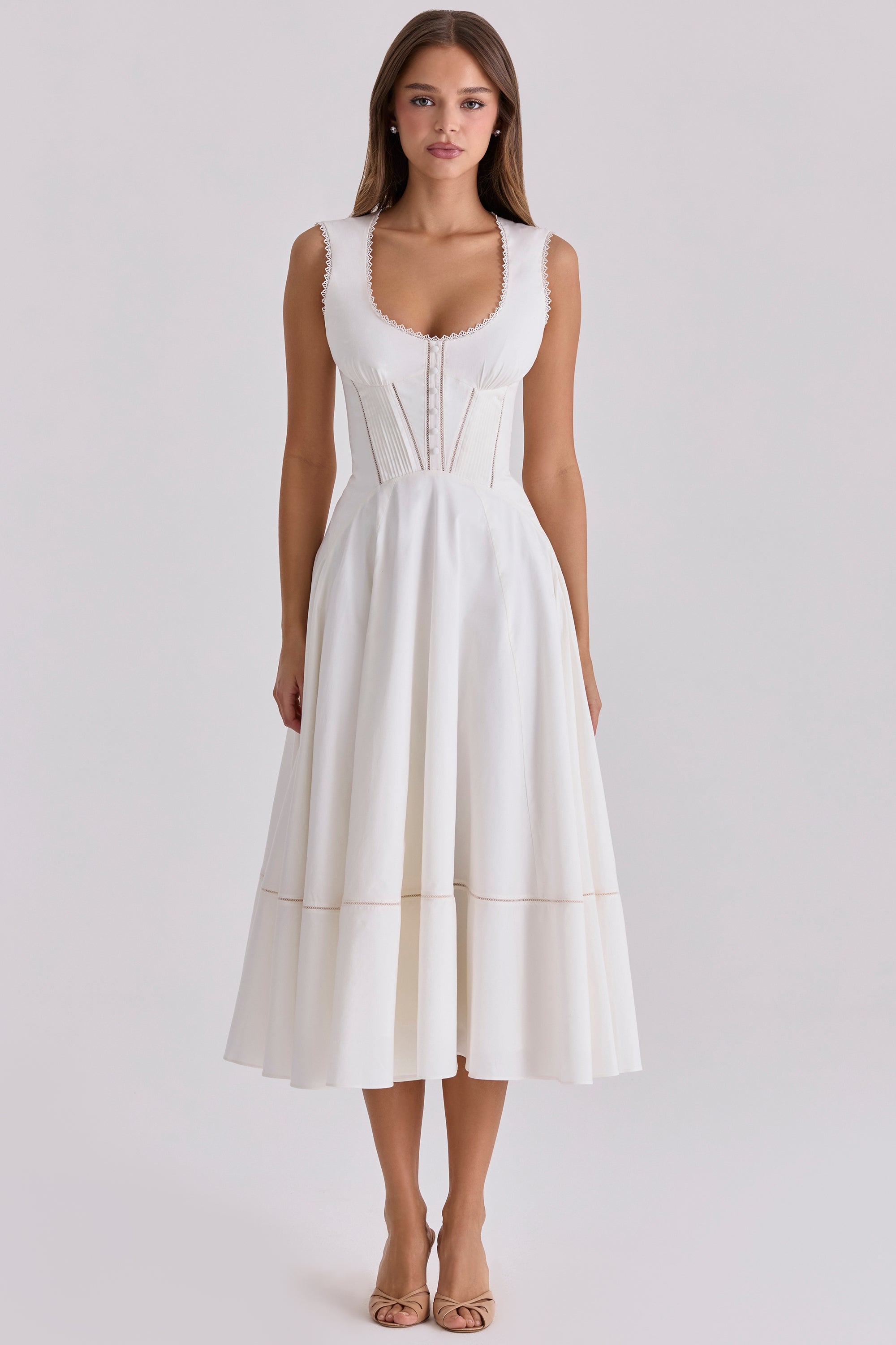 white cotton broderie anglaise midi sundress