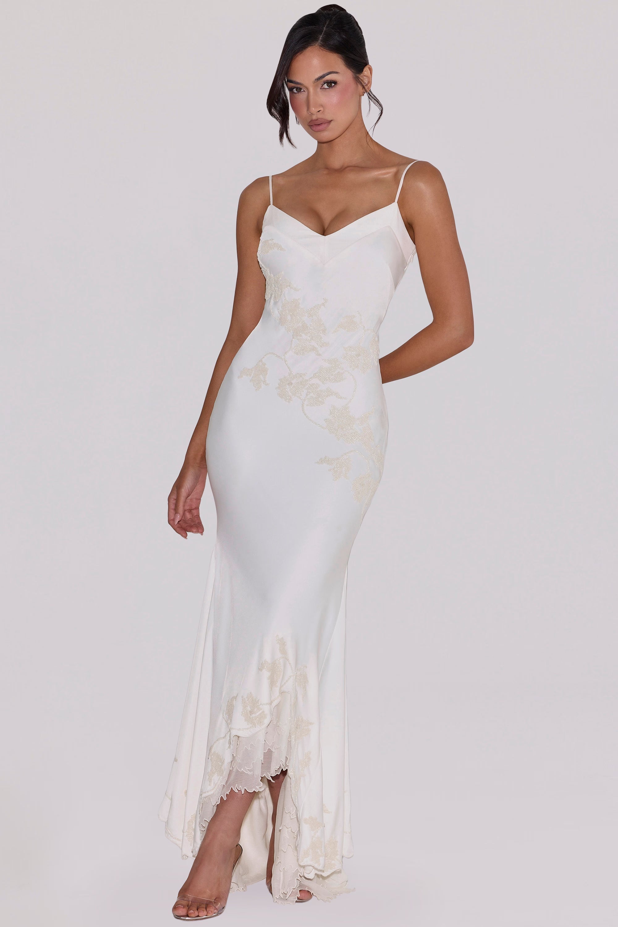 Anastelle hand beaded embellished satin maxi dress
