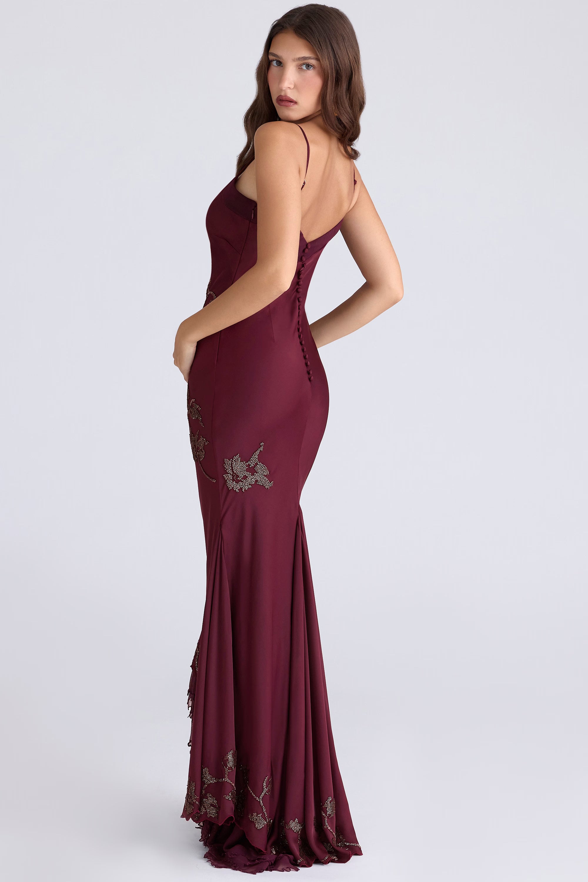 Anastelle hand beaded embellished satin maxi dress