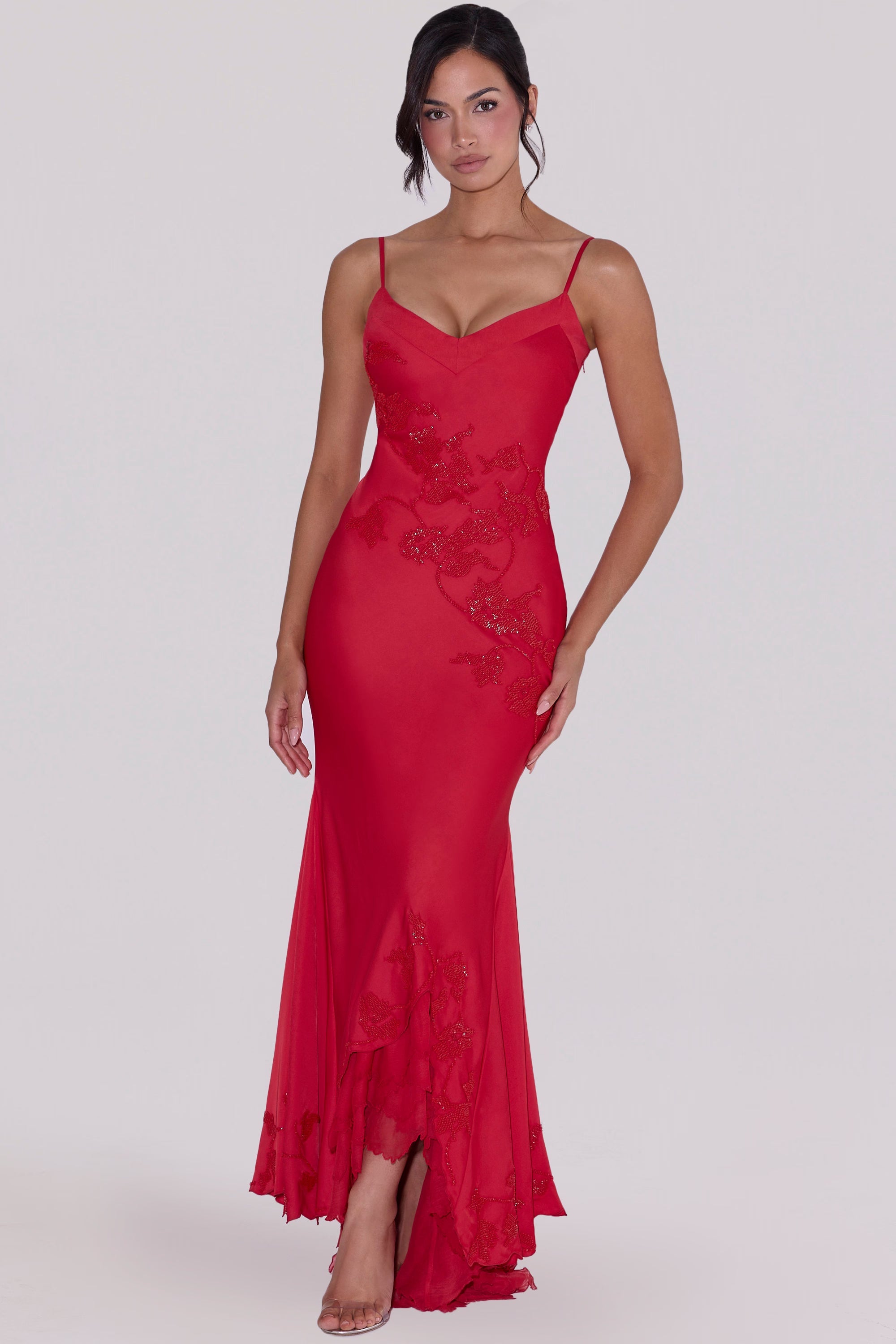Anastelle hand beaded embellished satin maxi dress
