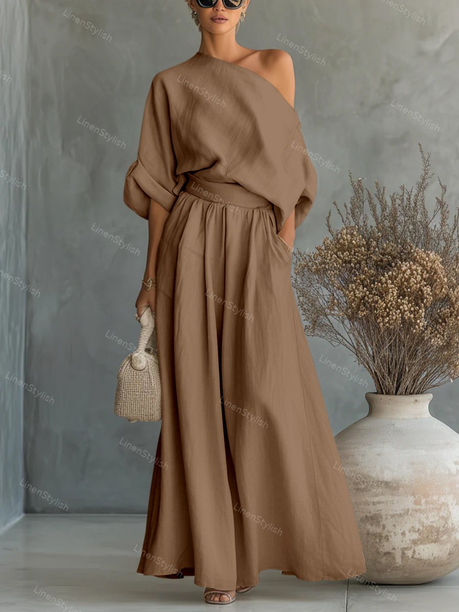 Fashionable Strapless Top & Pants Two-piece Set