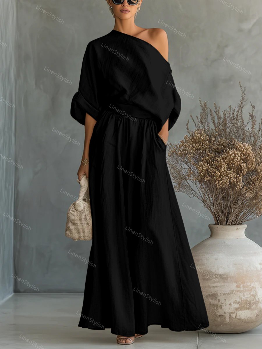 Fashionable Strapless Top & Pants Two-piece Set