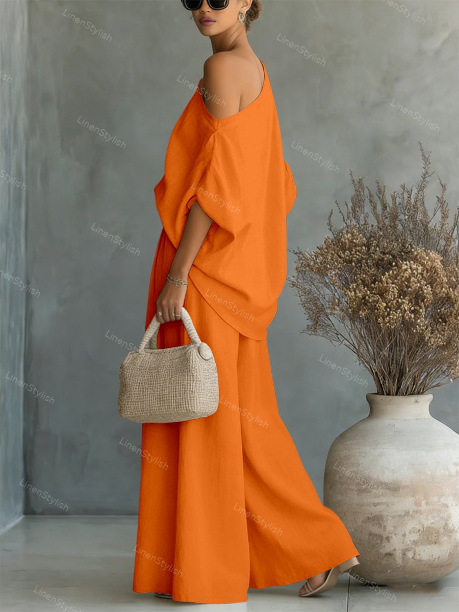 Fashionable Strapless Top & Pants Two-piece Set