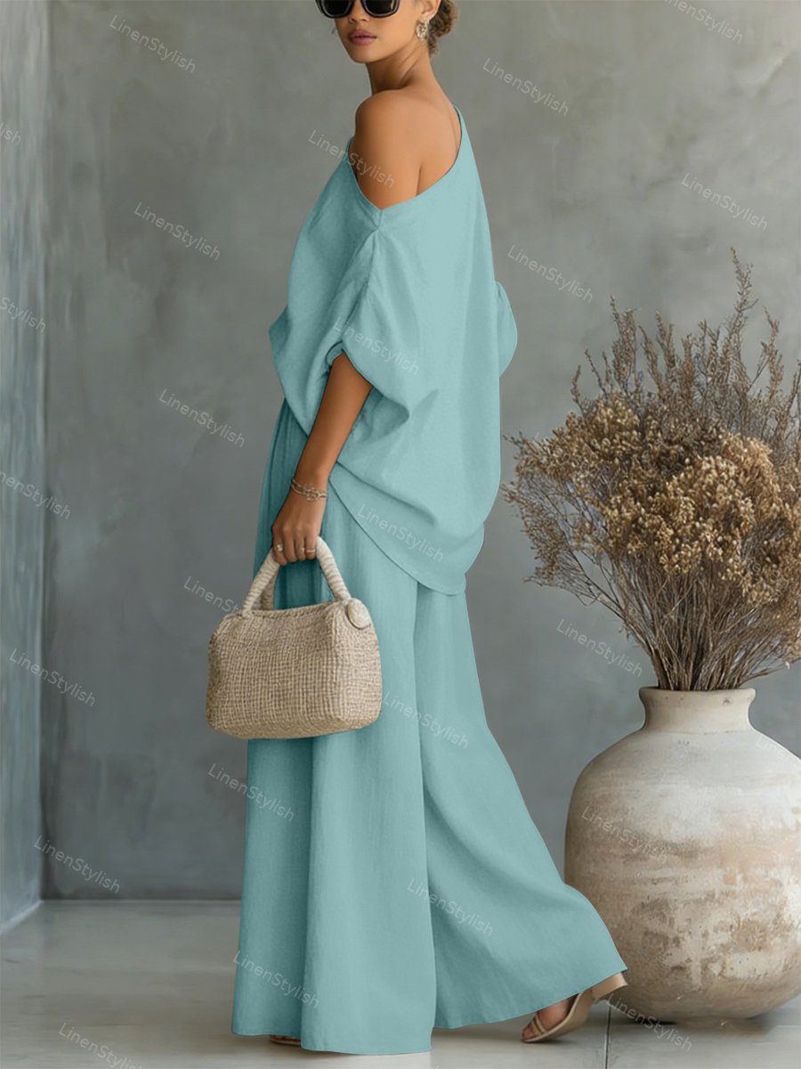 Fashionable Strapless Top & Pants Two-piece Set