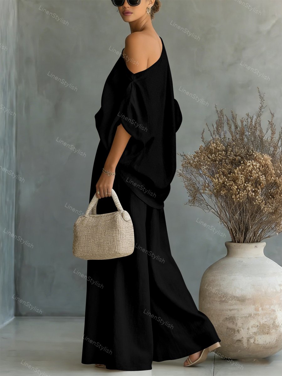 Fashionable Strapless Top & Pants Two-piece Set